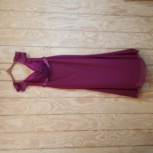 DaVinci Magenta Pink Lace Chiffon Ribbon Waist Maxi Dress Size 12